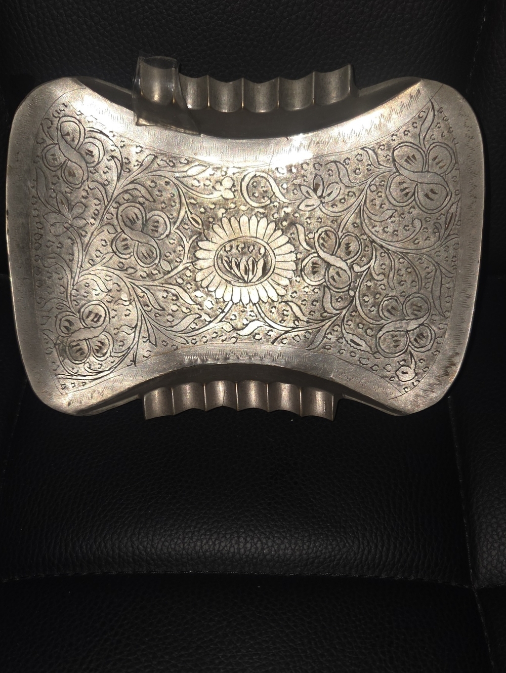 Silver-Tone Floral Engraved Accessory Tray